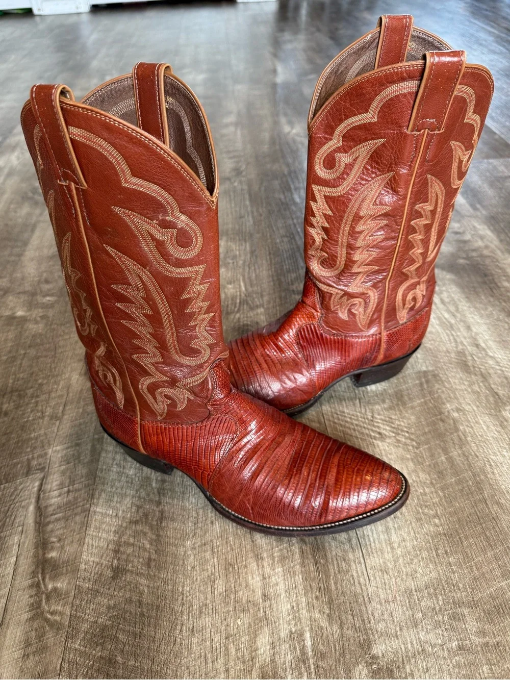 Mens Vintage Justin 8303 Teju Lizard Exotic Cowboy Western Boots sz 10.5 E